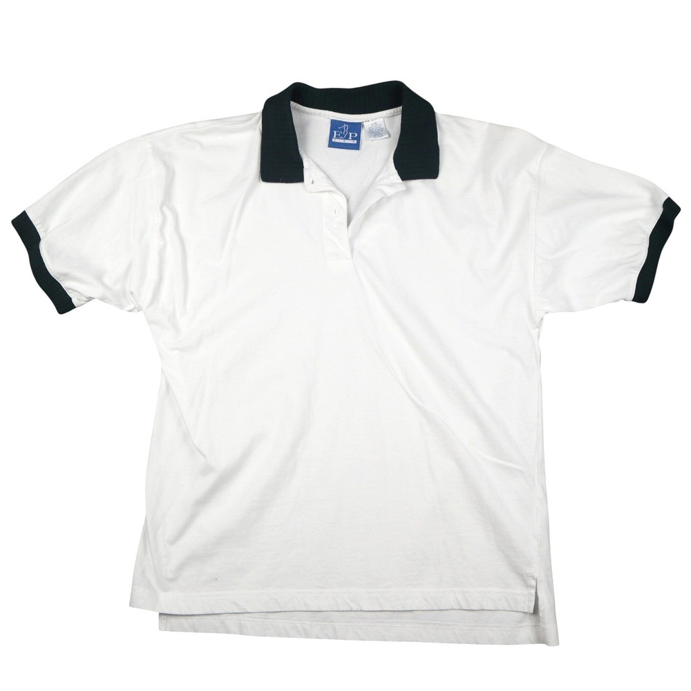 EP Pro Vintage 90s White Forest Green Trim Cotton Golf Polo Shirt Womens Large